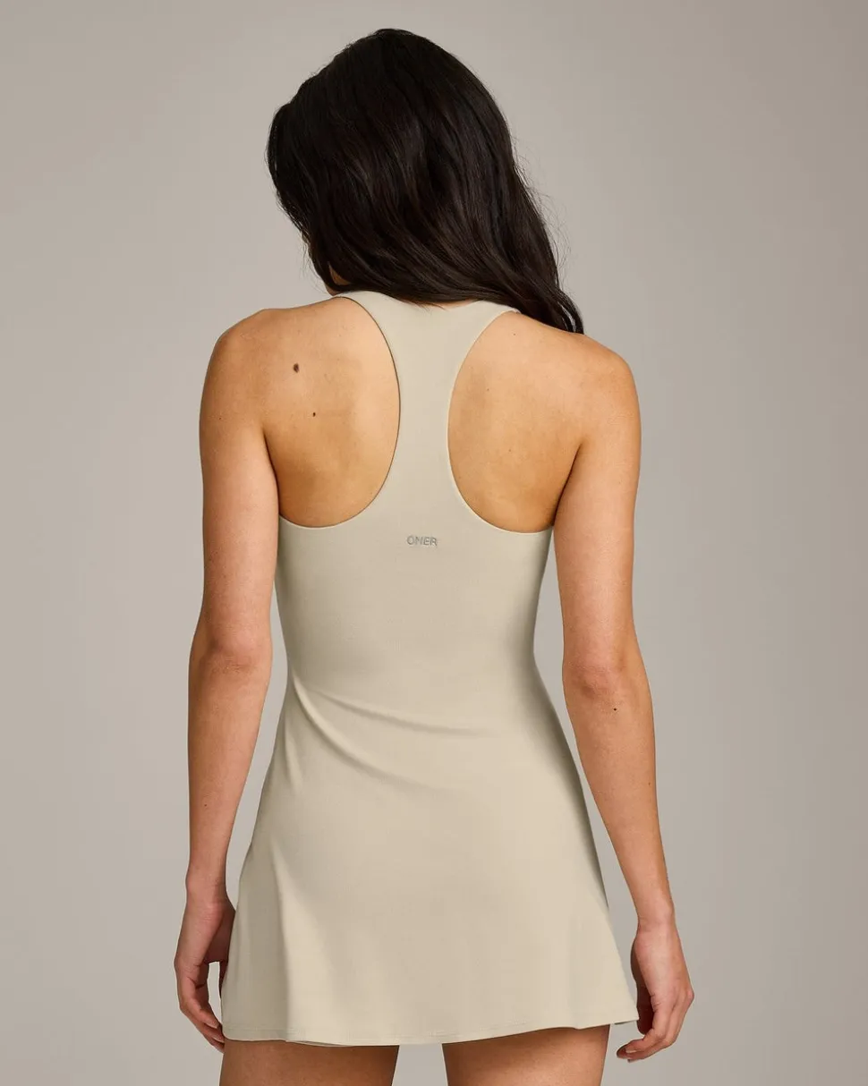 SoftMotion™ Racer Back Dress with Built in Shorts with Grey Logo