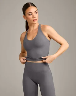 SoftMotion™ Racer Back Mid Vest with Built in Bra Shelf with Grey Logo