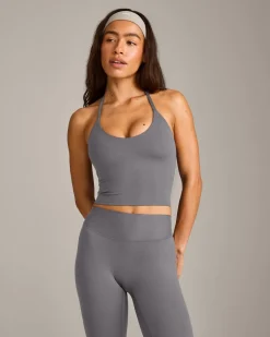 SoftMotion™ Strappy Halter Neck Mid Vest with Built in Bra Shelf with Grey Logo