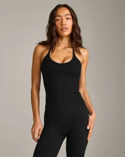 SoftMotion™ Strappy Halter Neck Vest with Built in Bra Shelf with Grey Logo