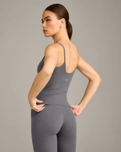 SoftMotion™ Strappy Vest with Built in Bra Shelf with Grey Logo
