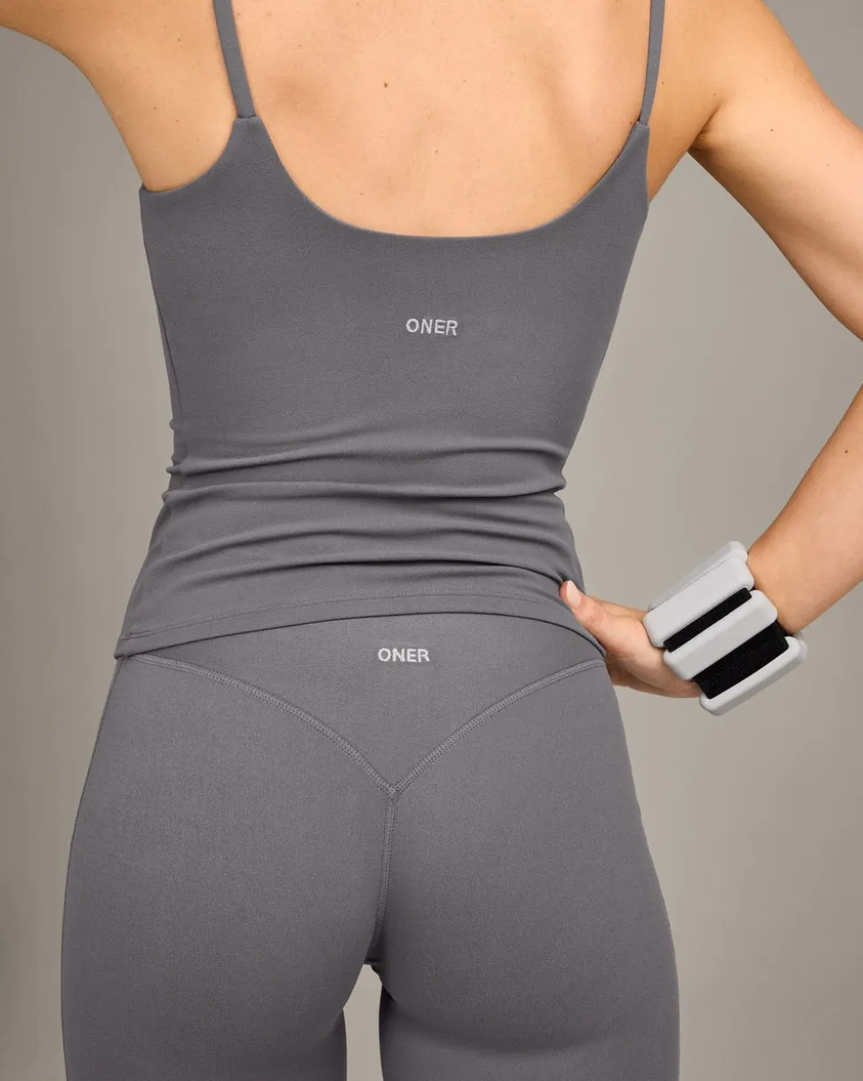 SoftMotion™ Strappy Vest with Built in Bra Shelf with Grey Logo